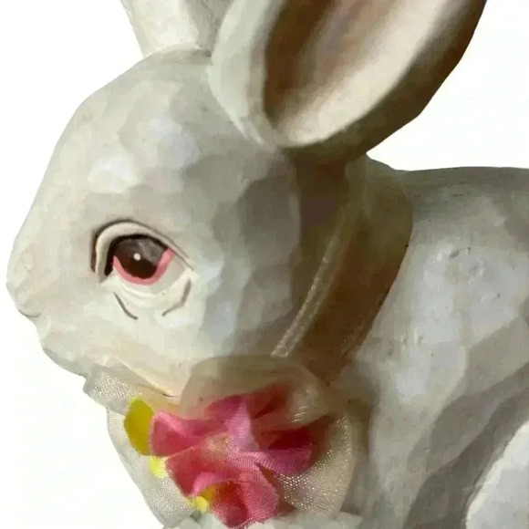 White Crackle Finish Bunny with Ribbon - Picture 2 of 10